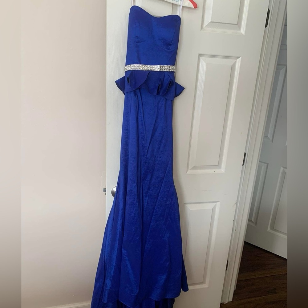 Mac Duggal Royal Blue Strapless Prom Dress
